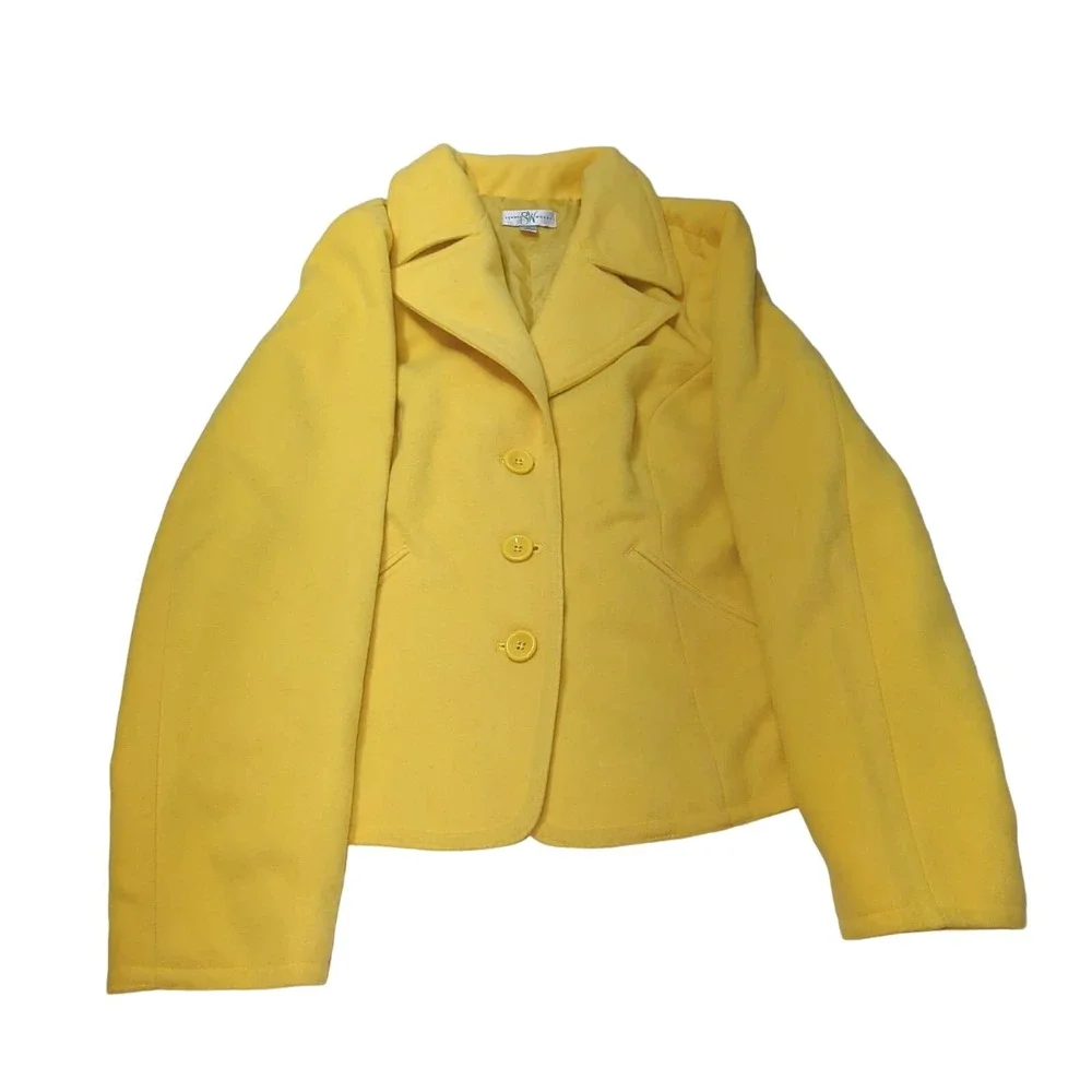 Studio Works Jacket Yellow Woman's Large Button Up Faux Pockets - Picture 1 of 4